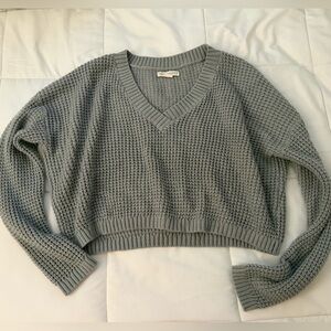 Aeropostale Women's Cropped V-Neck Knit Sweater in Gray